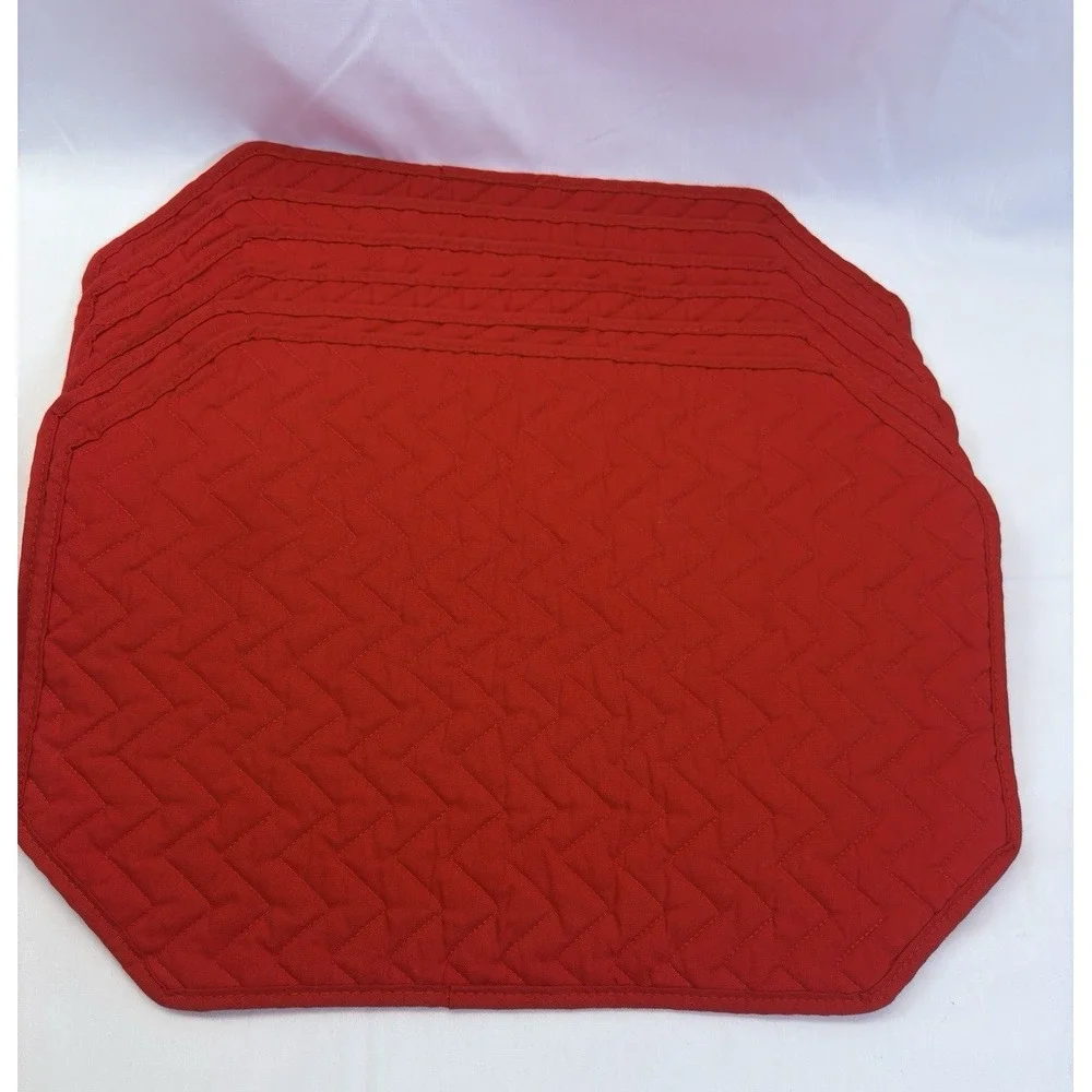 Set of 6 Red Holiday Cotton Quilted Rectangular Placemats, Solid Multipurpose